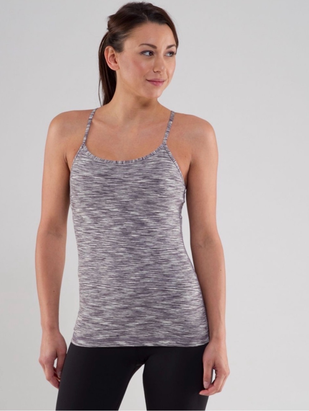 Lululemon Heathered Grey Power Y Tank Size 6 Built in Bra Activewear Athleisure